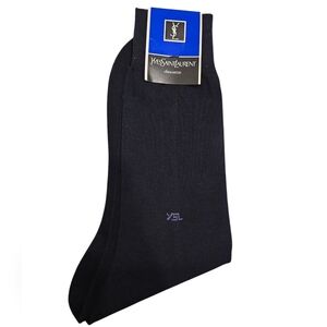 YVES SAINT LAURENT MEN'S BLACK DRESS SOCKS.